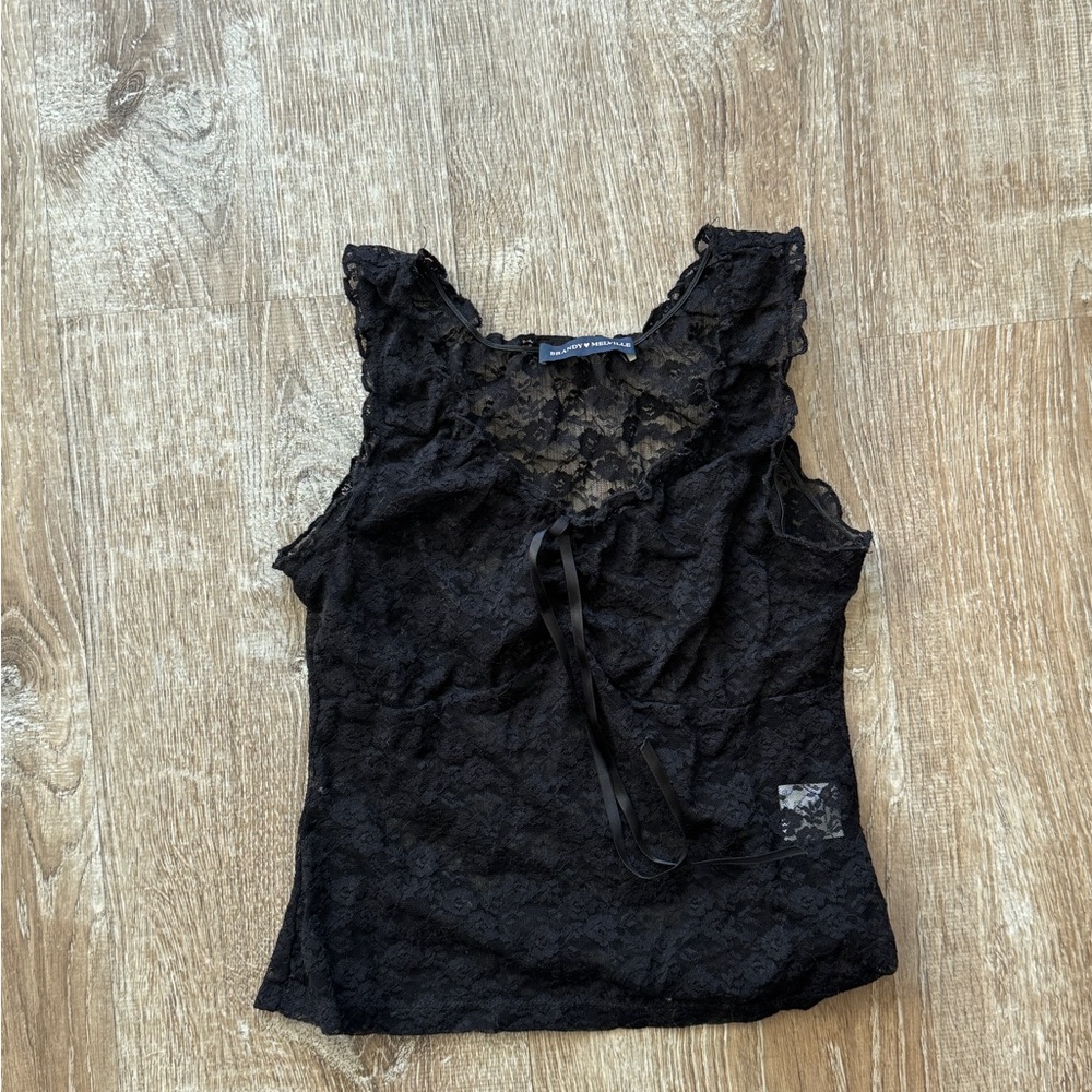 Brandy Melville Black Lace Ruffle Camisole